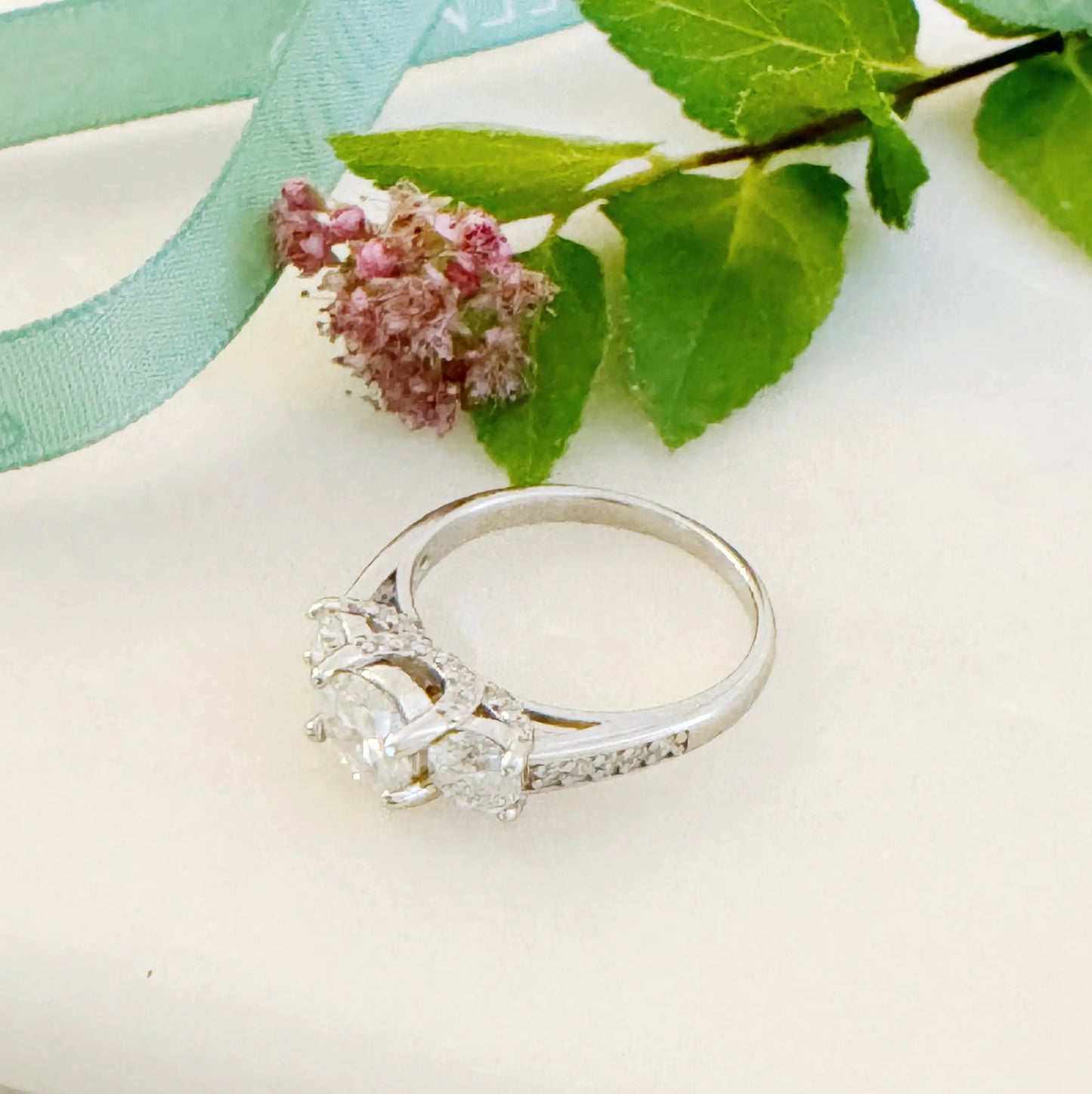 Three Stones Moissanite Diamond Ring