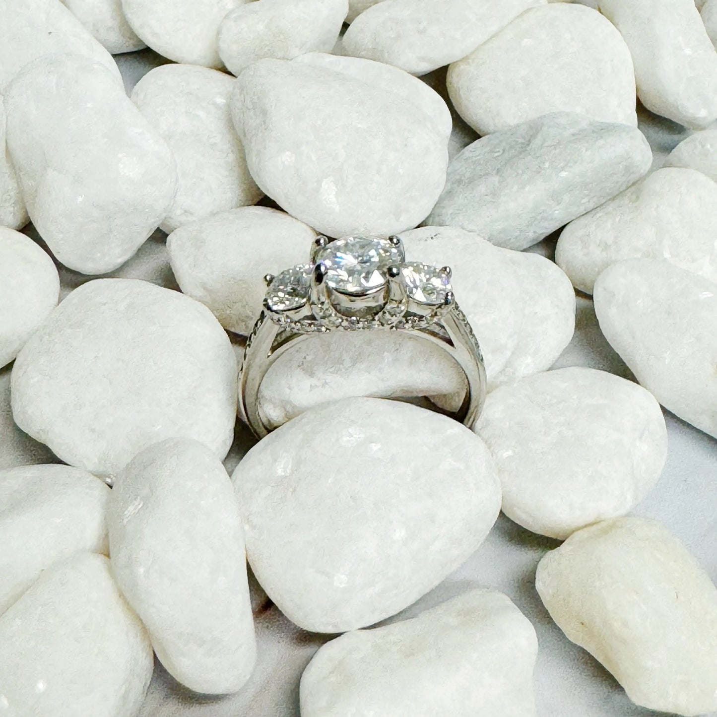 Three Stones Moissanite Diamond Ring