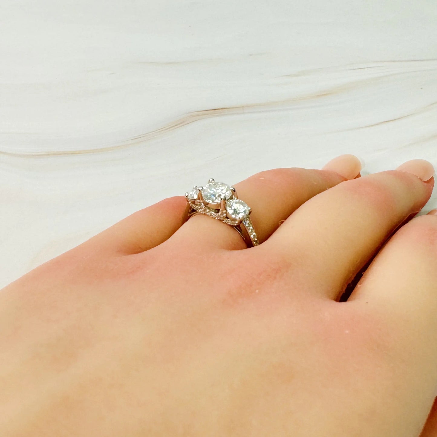 Three Stones Moissanite Diamond Ring