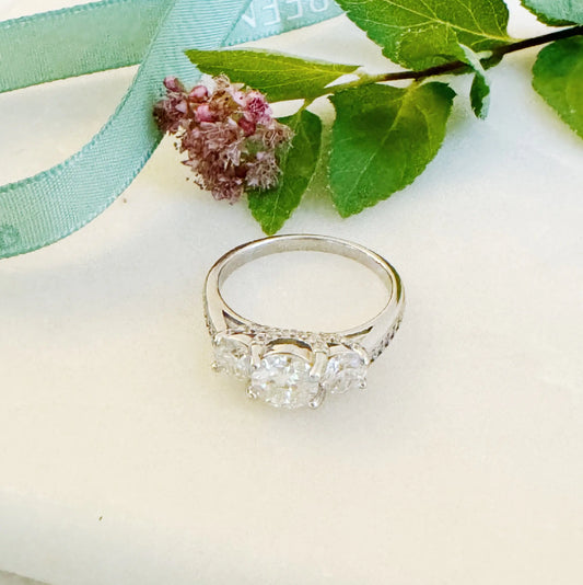 Three Stones Moissanite Diamond Ring