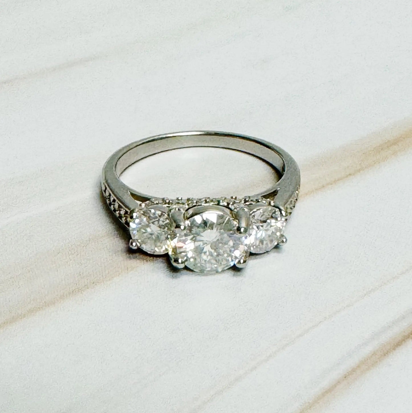 Three Stones Moissanite Diamond Ring